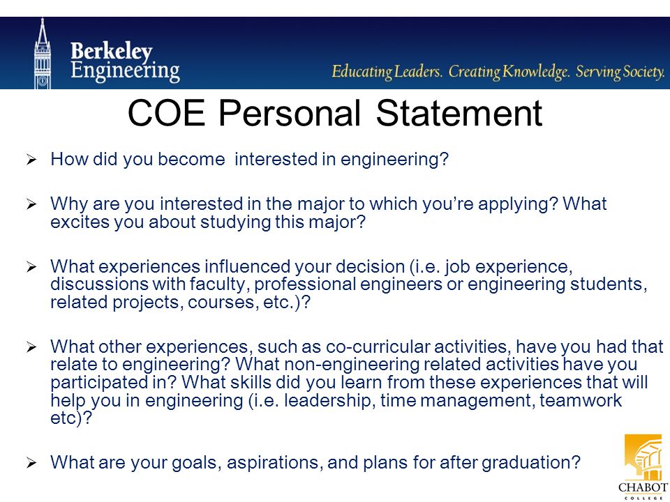 Engineering personal statement work experience